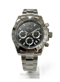 Mens chronograph watch with a black dial