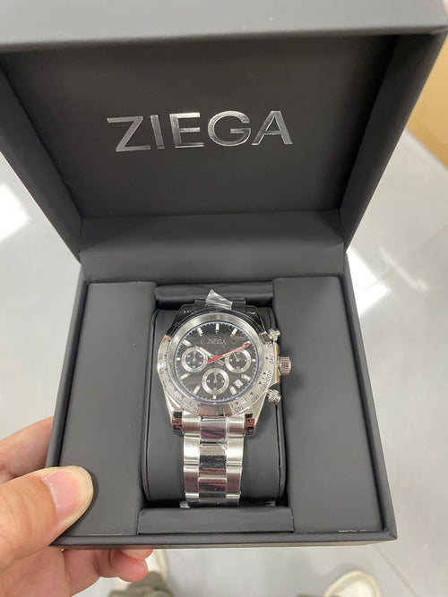 Mens chronograph watch with a black dial